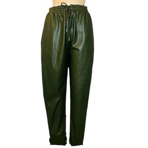 NWT ANTHROPOLOGIE AVEC LES FILLES M moss green faux leather drawstring pants